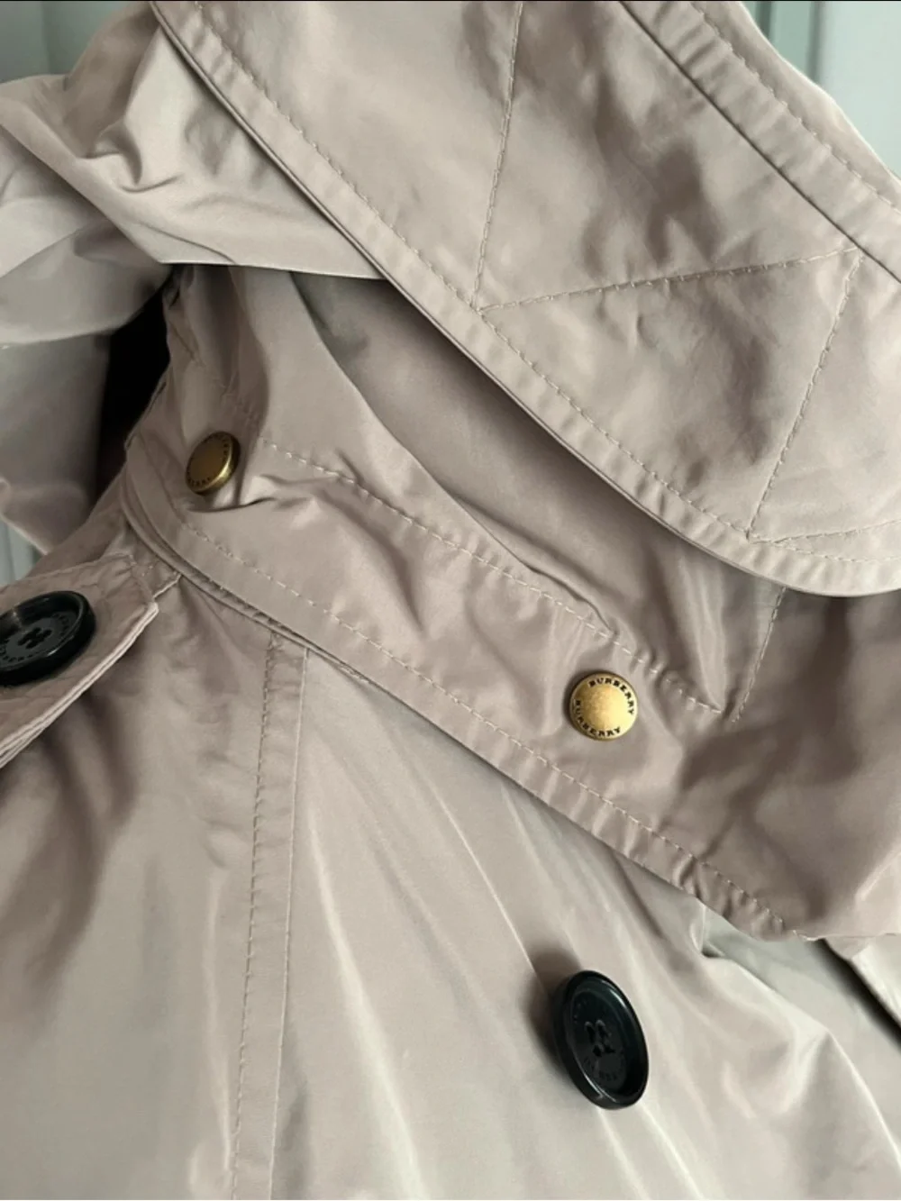 Burberry Taupe Double-Breasted Hooded Trench Coat - Picture 5 of 16